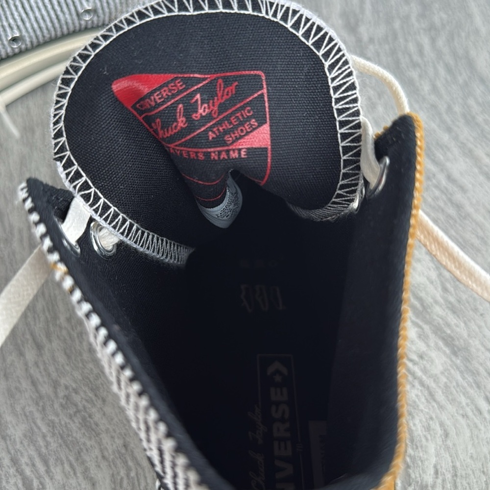 Converse Women's High-Top Sneakers in solid and stripe black, cream and brown - Picture 8 of 9
